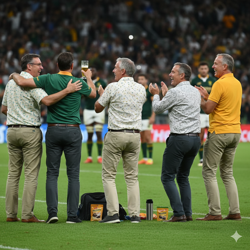 Men connecting at a sports event